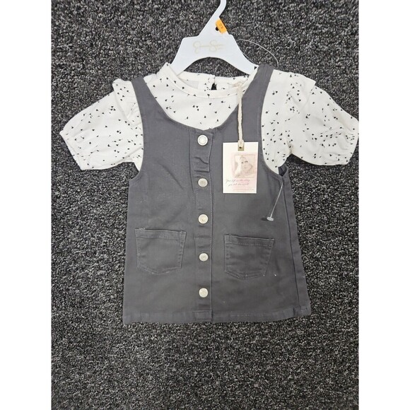 Jessica Simpson Baby Girl Infant 12 Month Dress Shirt Set Gray White New NWT - Picture 4 of 10